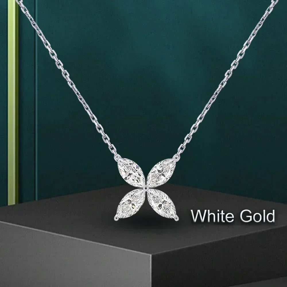 Butterfly Moissanite Jewelry Sets for Women 925 Silver Marquise Cut Diamond Pendant Necklace Stud Earrings with Certificates