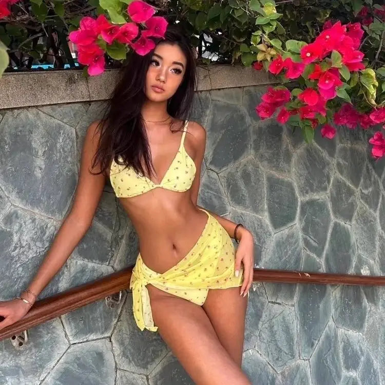 Sexy Bikini Tee-piece Set Separable Swimsuit Women's Small Chest Gathered Beach Vaion Bikini Nylon Polyester Spandex