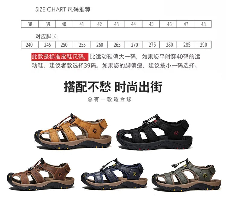 2023 Genuine Leather Men Shoes Summer New Large Size Men's Sandals Men Sandals Fashion Sandals Slippers Big Size 38-47