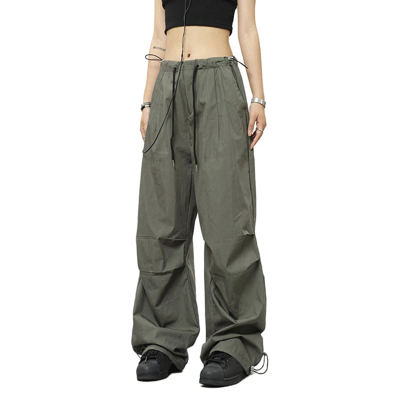 High-waist Drawstring Green Long Wide-leg Pants New Loose Trousers Women's Fashionable Spring Women's Pants