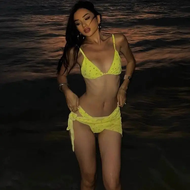 Sexy Bikini Tee-piece Set Separable Swimsuit Women's Small Chest Gathered Beach Vaion Bikini Nylon Polyester Spandex