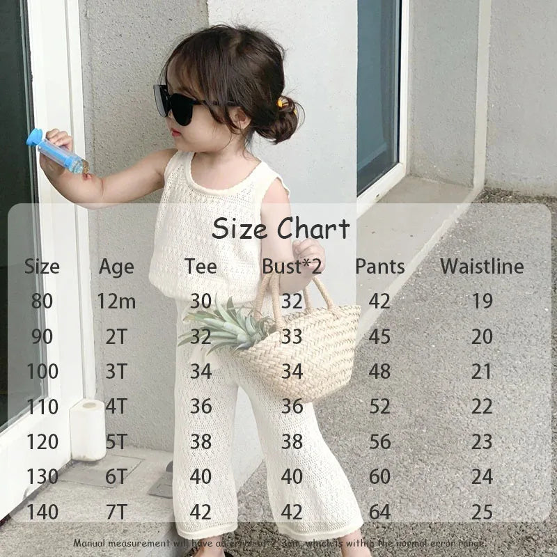 Summer Children Clothes Set Girls Knitted Vest Trousers 2Pcs Kids Outwear Suit