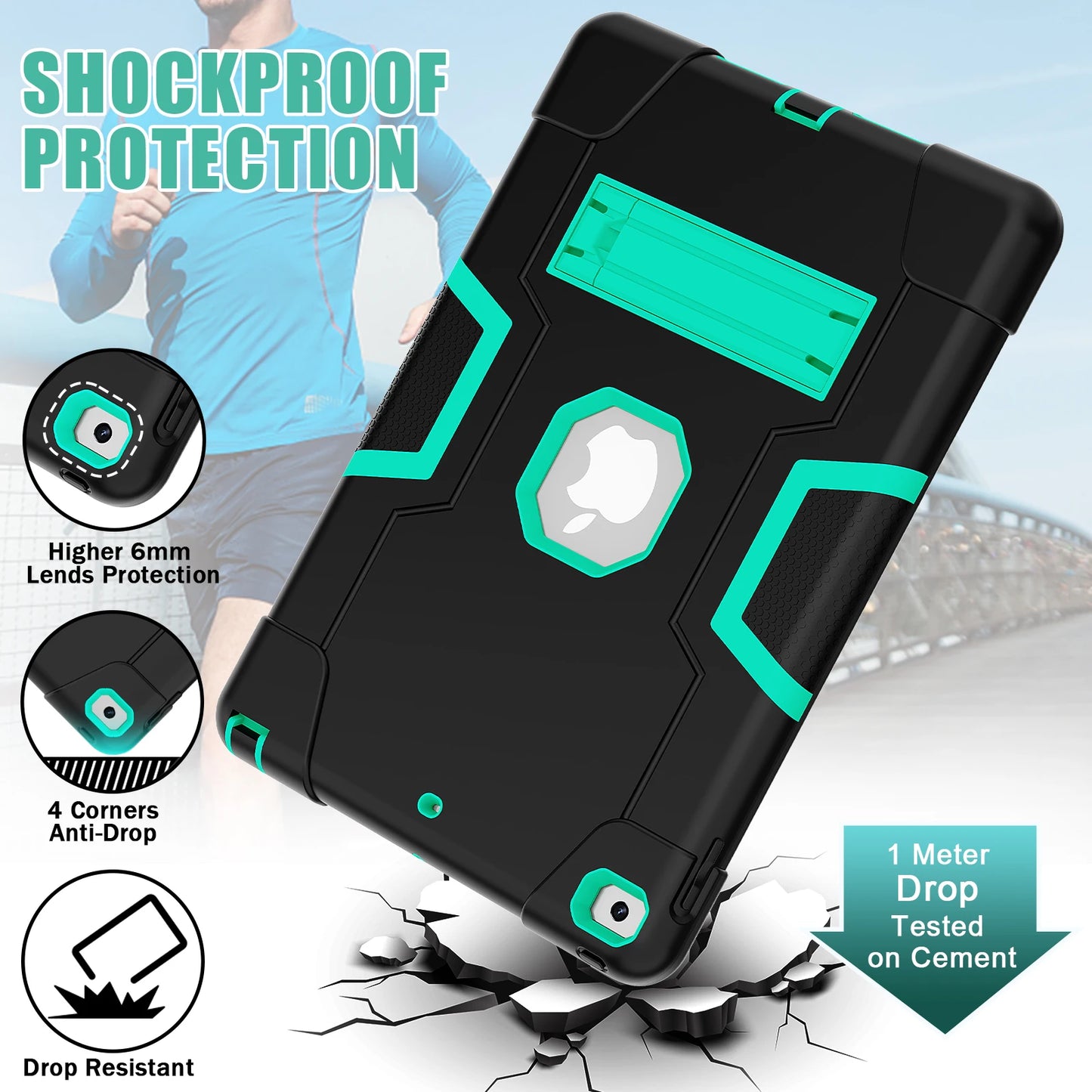 Rugged Case For iPad 10.2 2019 2020 2021 (7th 8th 9th Generation) 3-Layer Protection Cover Shockproof Built-in Kickstand Funda