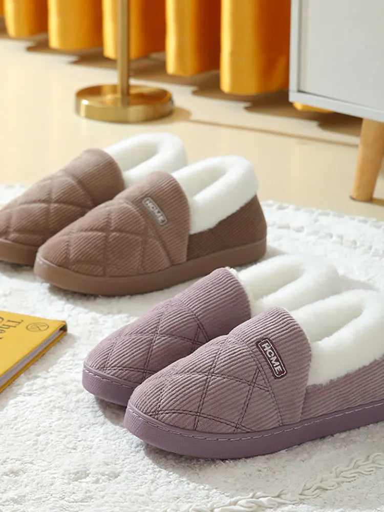 Shevalues Women Plush Slippers Winter Warm Fur Antiskid Cloud Slippers Outdoor Breathable Thick Flat Sole Slipper Home Slippers