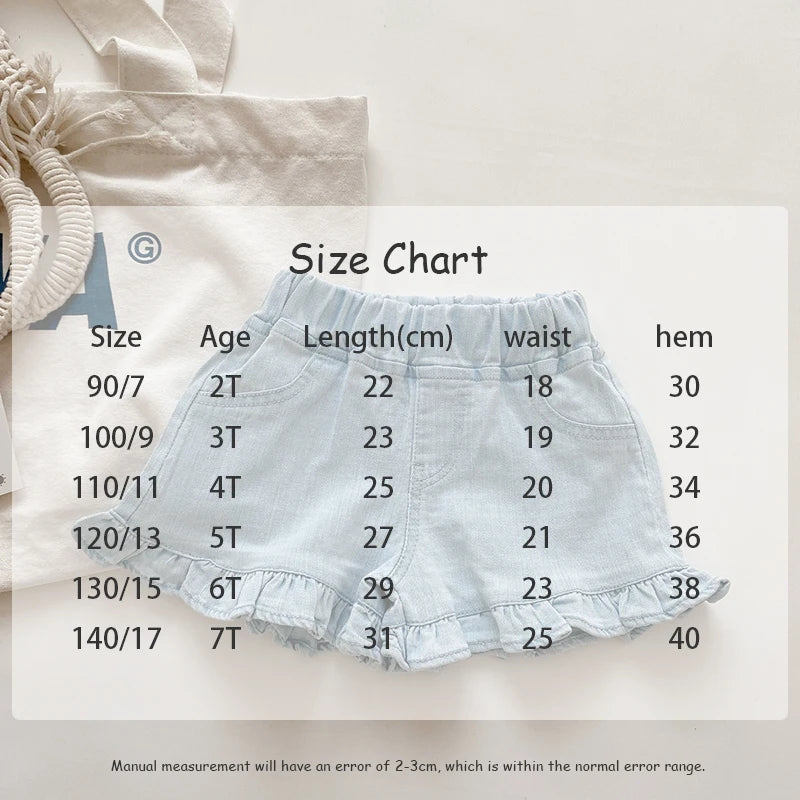 Summer Kids Shorts Solid Brief Denim Girls Ruffle Shorts Children Clothes Teenage Girl Jeans