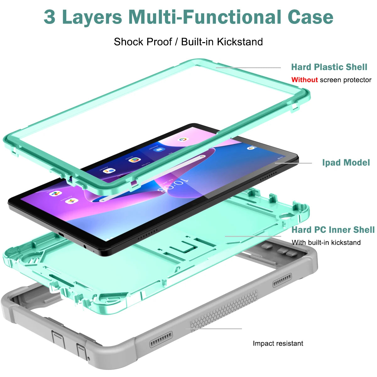 Armor Case For Lenovo Tab M10 Plus 3rd Gen 2022 10.6 TB125FU 128FU Gen3 TB328FU TB328XU HD X606F X306F Shockproof Stand Cover