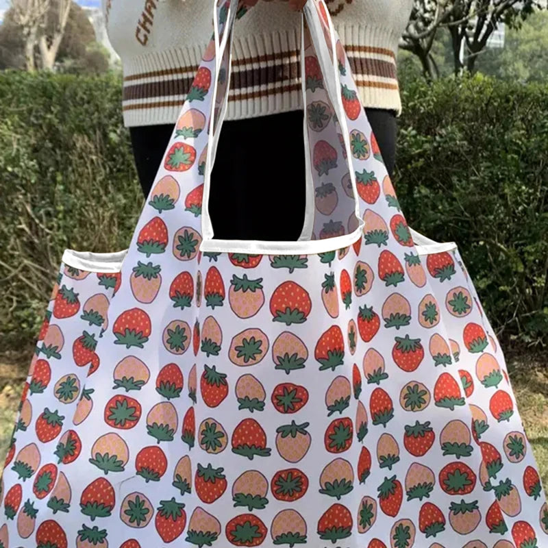 Reusable Folding Shopping Bag Eco-friendly Supermarket Tote Bags Portable Cartoon Animal Lemo Strawberry Printing Grocery Bag