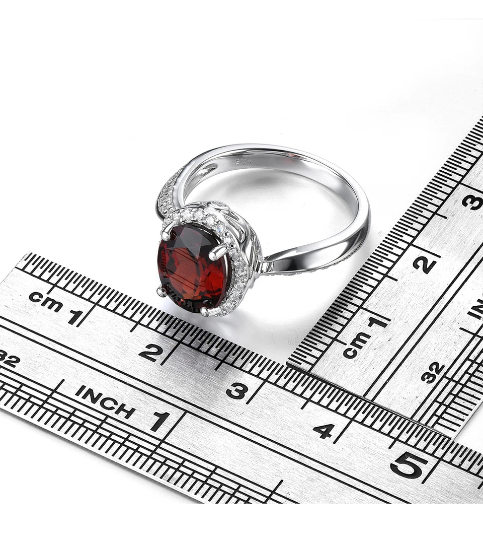 Natural Garnet 925 Sterling Silver Ring 2.8 Carats Genuine Gemstone Birthday Gift Classic Style Fine Jewelry