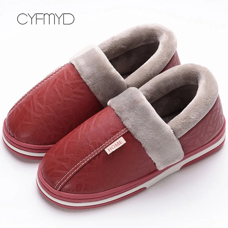 Warm Home Slippers for Men Massage Memory Foam Winter Household Slippers for Male Indoor Shoes Leather Non-Slip Plus Size 50 51