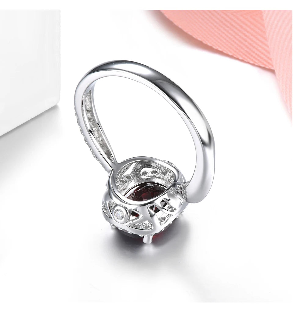 Natural Garnet 925 Sterling Silver Ring 2.8 Carats Genuine Gemstone Birthday Gift Classic Style Fine Jewelry