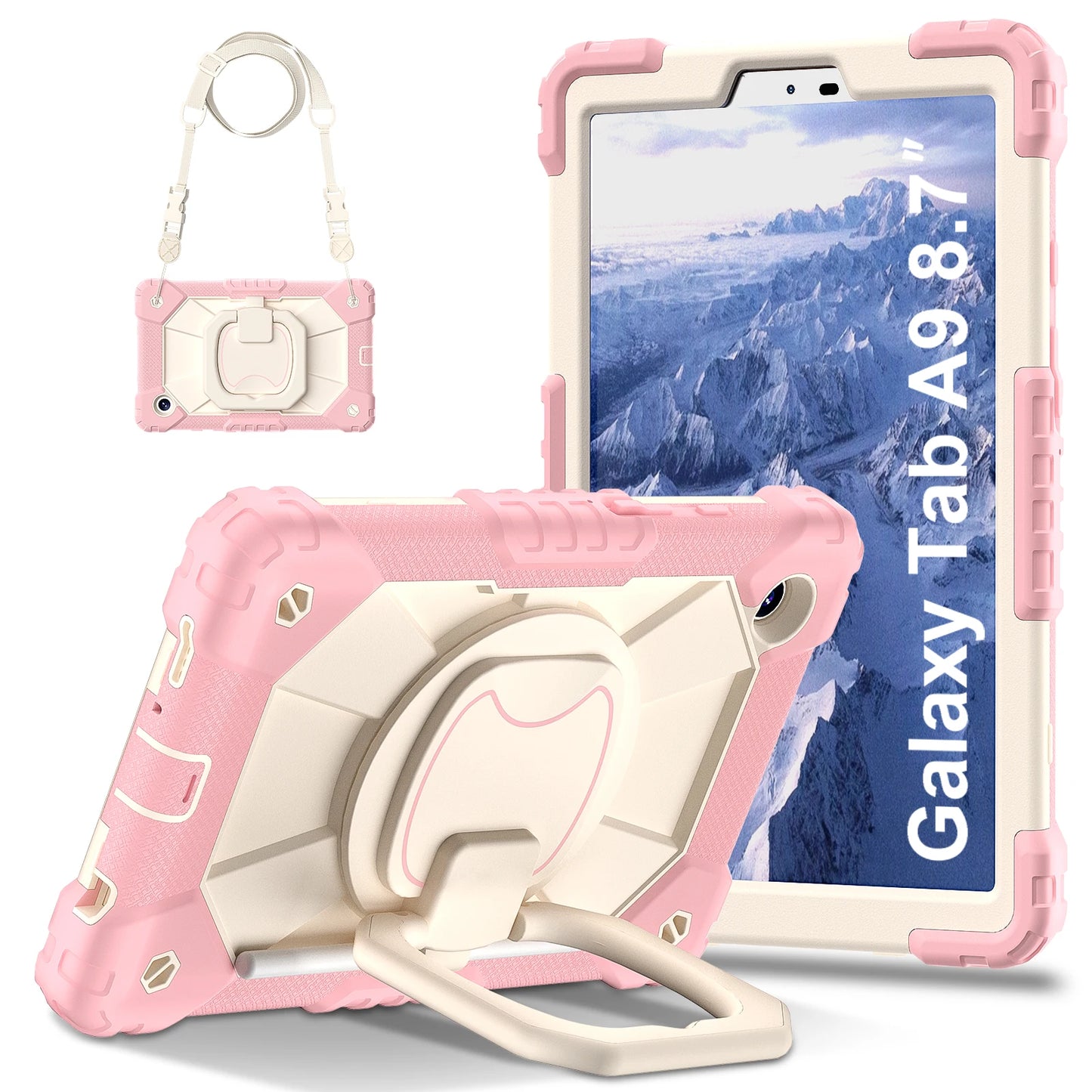 Case For Samsung Galaxy Tab A9 SM-X110 X115 X117 A7 Lite 8.7 SM-T220 T225 360 Rotationg Stand Cover sHOCKPROOF Handle Grip Strap