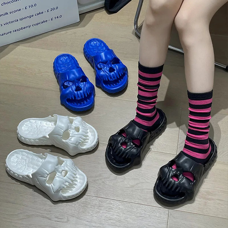 Halloween Personalized Skull Home Slippers Men Women Indoor Fun Slides Thick Bottom of Beach Non-slip Leisure Women Sandals