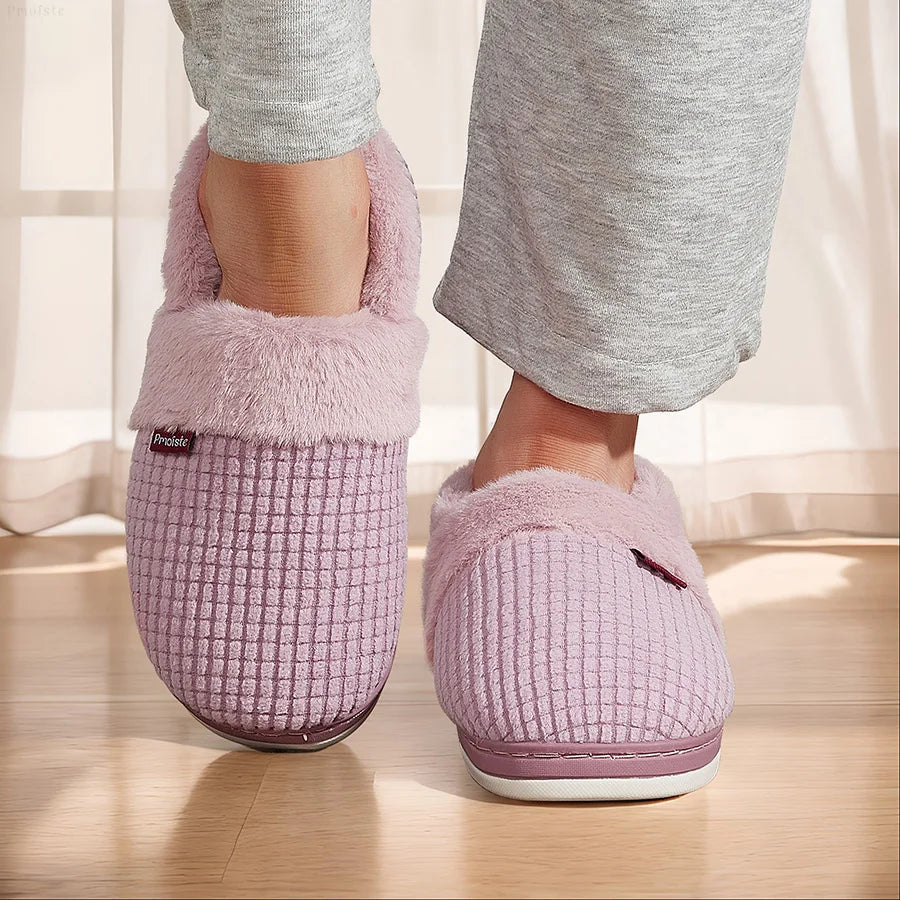 Winter Home Slippers for Women Bedroom Anti-slip House Cotton Shoes Warm Plush Couples Indoor Slippers