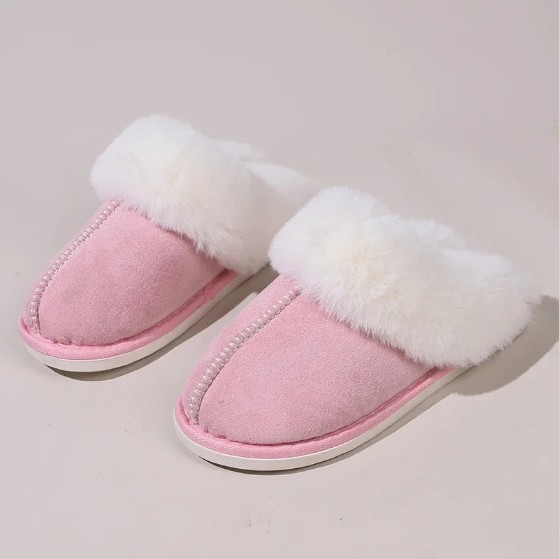 Lucyever 2023 Winter Fur Slippers Women Faux Suede Fluffy Furry Home Slides Woman Comfort Non Slip Indoor Floor Cotton Shoes 45