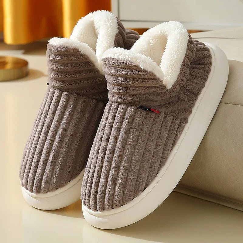 2024 Fashion Couple Winter Warm Plush Slippers Thick Sole Non Slip Casual Cotton Shoes Woman Corduroy Soft Indoor Home Slippers