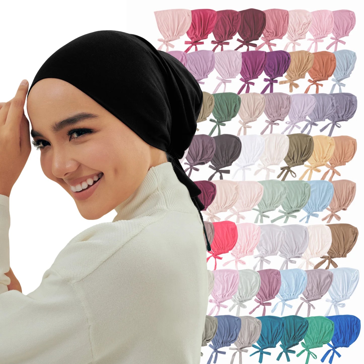 82 colors Tie Back Undercaps Fashion Women Inner Hijab Muslim Cap Bonnet Plain Islamic Cotton Spandex Jersey DEW Underscarf