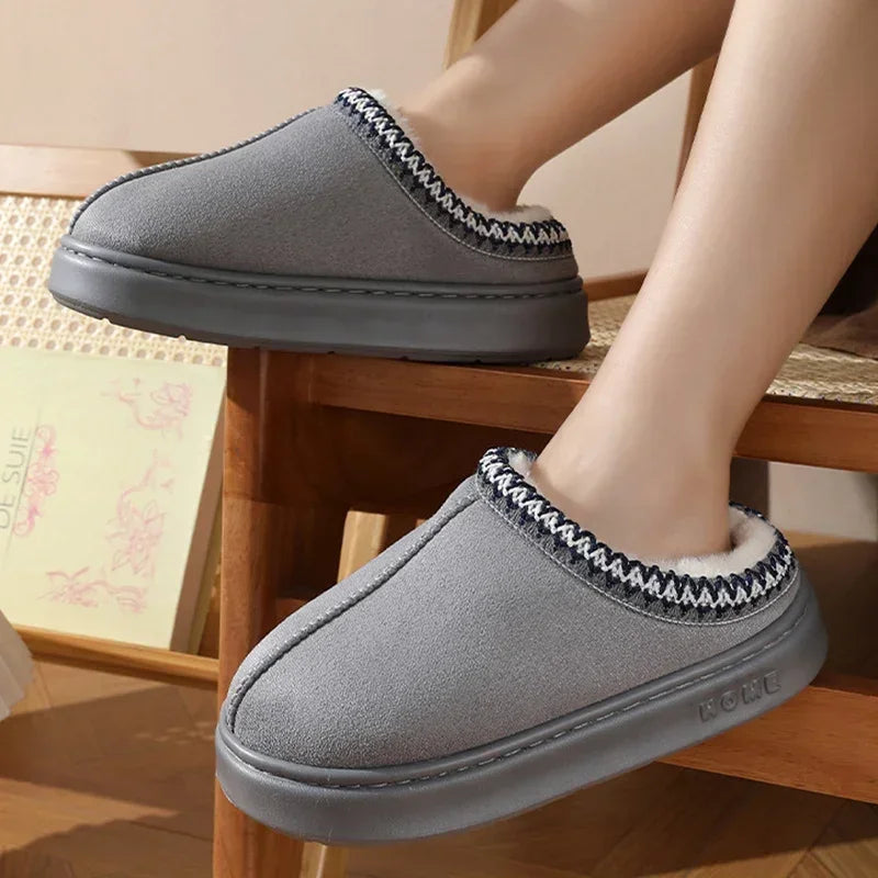 New Fashion Fluffy Platform Slippers for Women 2024 Winter Plush Warm Cotton Shoes Woman Comfort Non Slip Unisex Home Slippers