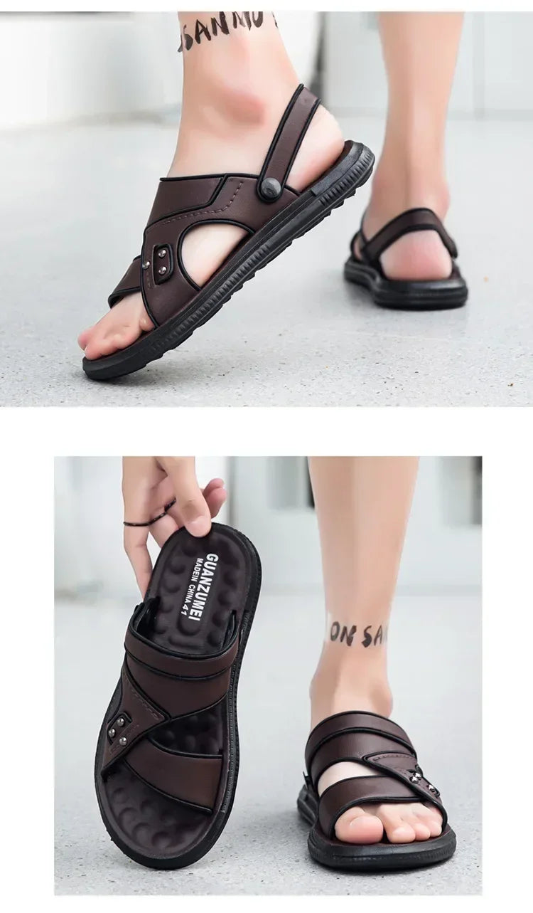 2024 Adult Leather Men's Sandals Original Brand Shoes Summer Shoes Outdoor Sandals Trend Comfortable Men's Sandals Trend