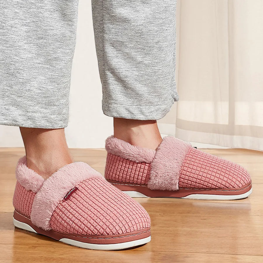 Winter Home Slippers for Women Bedroom Anti-slip House Cotton Shoes Warm Plush Couples Indoor Slippers