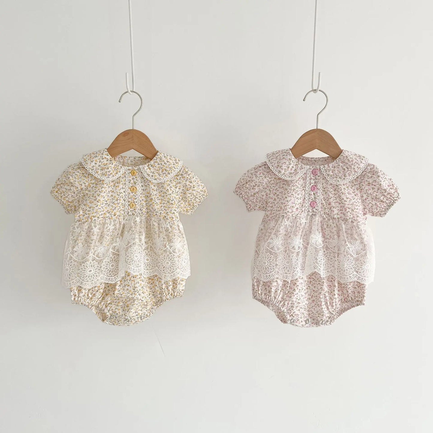 Summer Floral Lace Baby Bodysuit Lovely Pinky One Piece Girls Outwear Baby Clothes