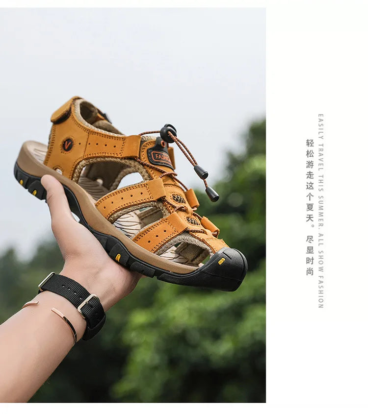 2023 Genuine Leather Men Shoes Summer New Large Size Men's Sandals Men Sandals Fashion Sandals Slippers Big Size 38-47