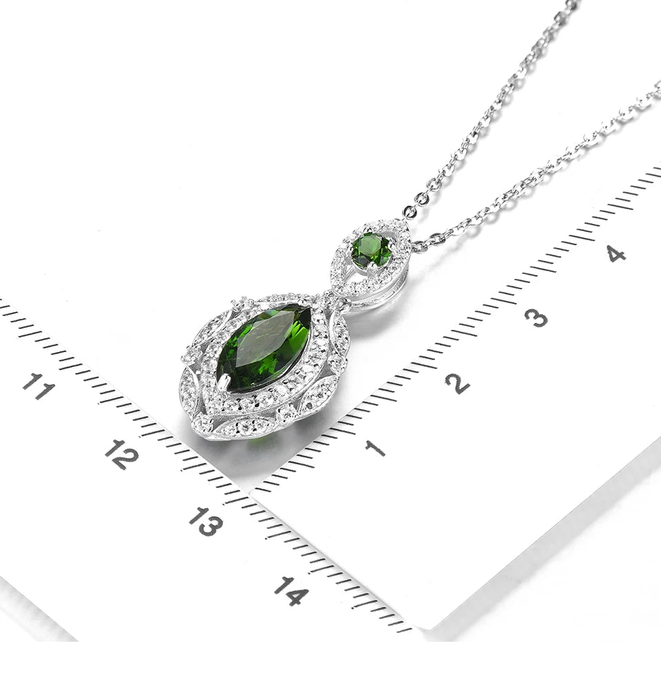 Natural Green Diopside 925 Sterling Silver Pendant 1.8 Carats Genuine Gemstone Special Style Fine Jewelry for Engagement Gift