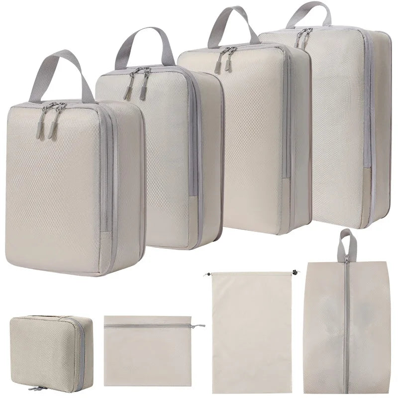 4 pcs/set Compressible Packing Travel Storage Bag Cubes Waterproof Suitcase Nylon Portable With Handbag Luggage Organizer