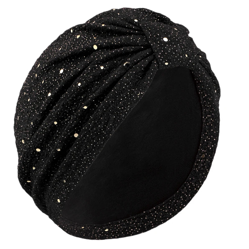 Women's Solid Color Sequin Knotted Turban Hijab Chemo Cap Cancer Hat Hair Loss Headscarf Beanie Bonnet Head Wrap Headband Mujer