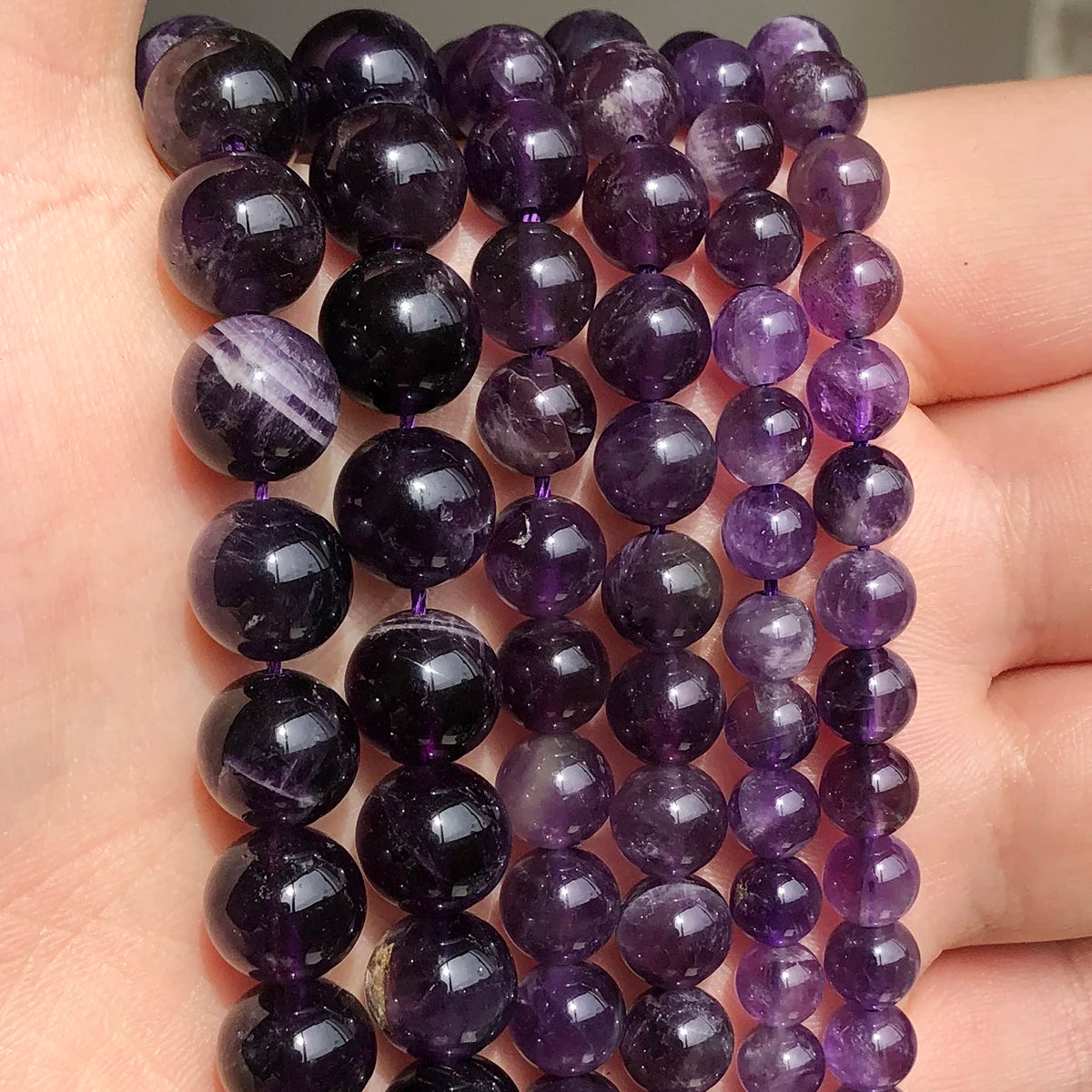 Natural Stone Round Purple Amethysts Crystals Loose Spacer Beads For Jewelry Making DIY Bracelet Necklace 15'' 4/6/8/10/12mm