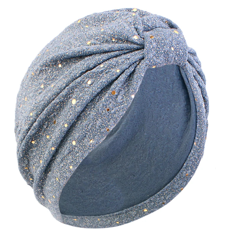 Women's Solid Color Sequin Knotted Turban Hijab Chemo Cap Cancer Hat Hair Loss Headscarf Beanie Bonnet Head Wrap Headband Mujer