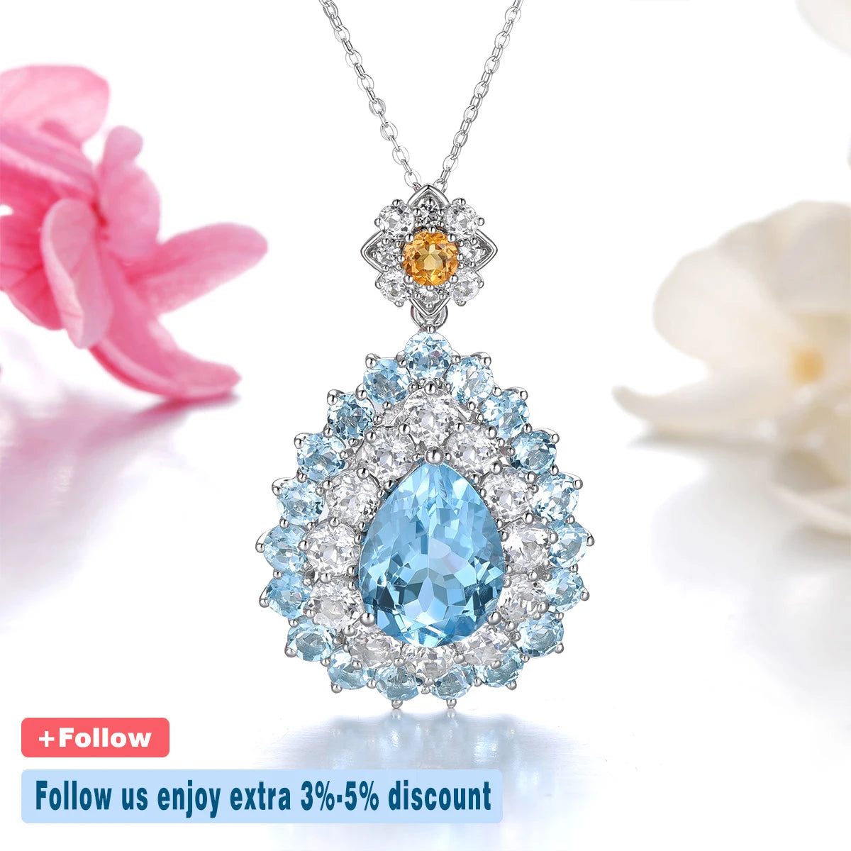 Natural Sky Blue Topaz Pendant 23 Carats Genuine Topaz Citrine Multicolor Original Design S925 Fine Jewelry Gifts Top Quality