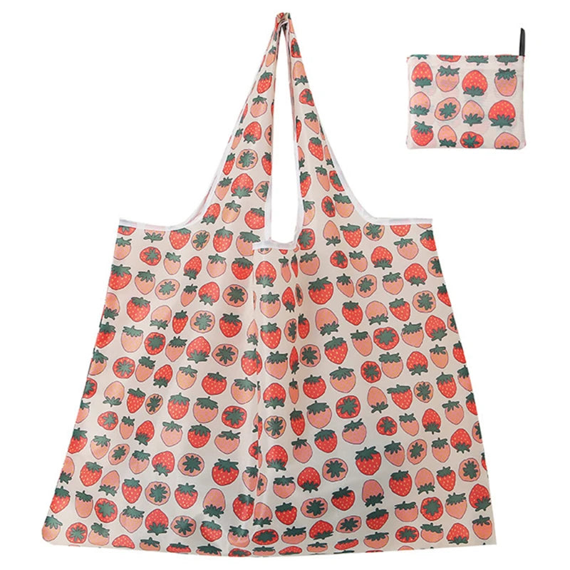 Reusable Folding Shopping Bag Eco-friendly Supermarket Tote Bags Portable Cartoon Animal Lemo Strawberry Printing Grocery Bag