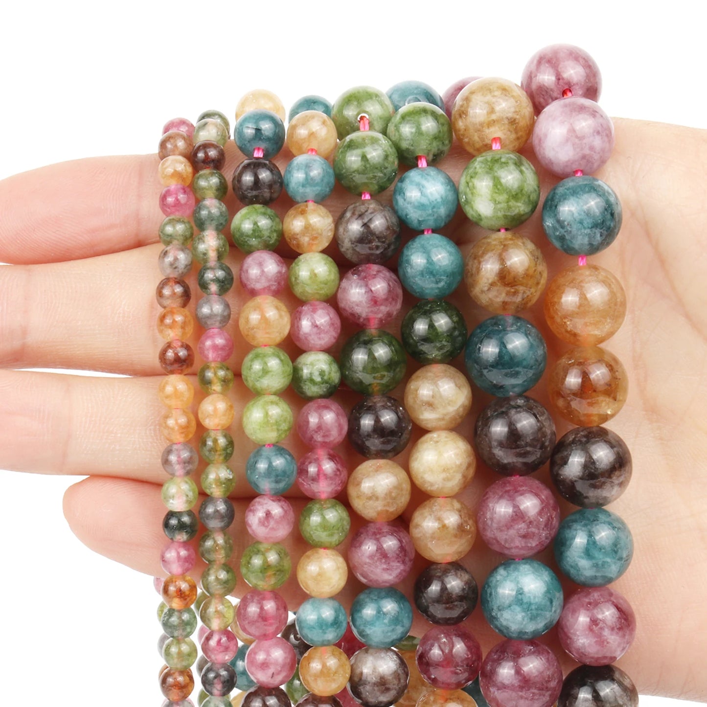 4/6/8/10mm AA Colorful Tourmaline Beads Natural Stone Round Loose Beads for Jewelry DIY Earring Bracelet Making Accessories 15''