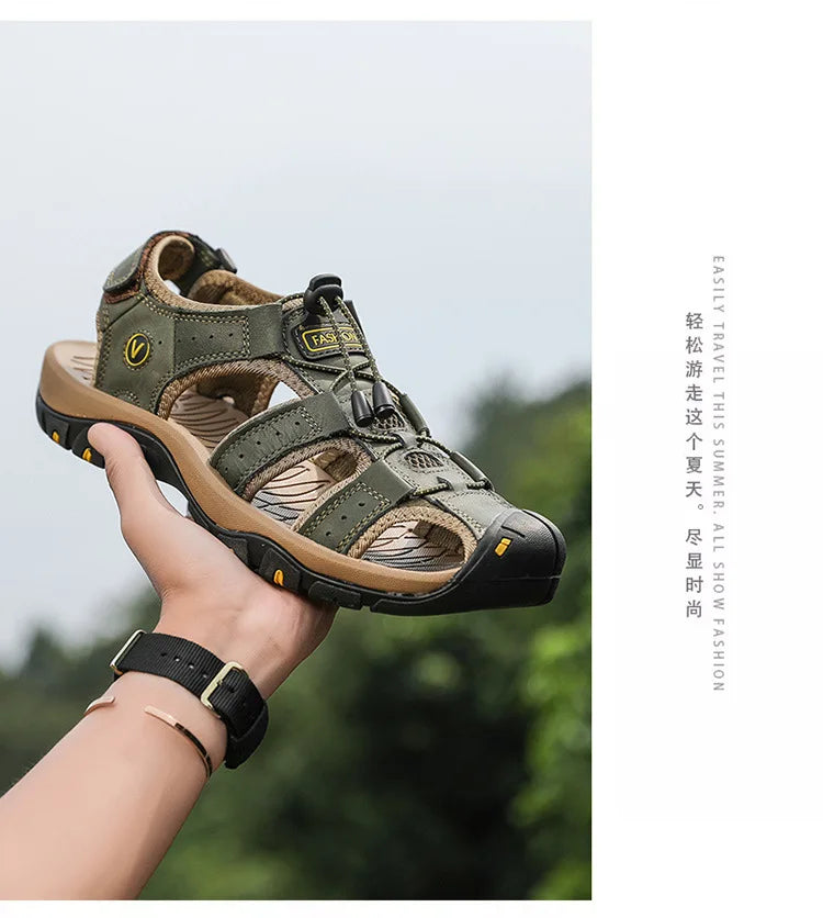 2023 Genuine Leather Men Shoes Summer New Large Size Men's Sandals Men Sandals Fashion Sandals Slippers Big Size 38-47