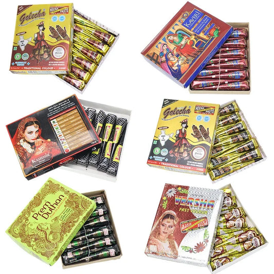 12pc/box 25g Multicolor Indian GOLECHA Henna Cones Tattoo Paste For Temporary Tattoo Sticker Body Paint Art Cream Cone DIY Paint