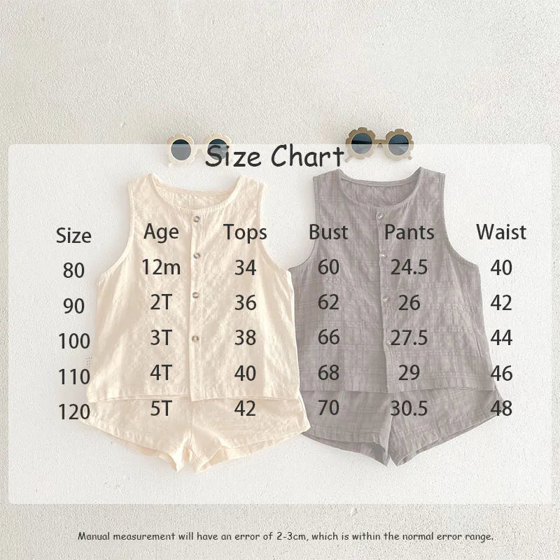 Kids Tee Clothing Set Linen Vest And Shorts Boys Girls 2 Pcs Suit Summer Children Outwear Clothes