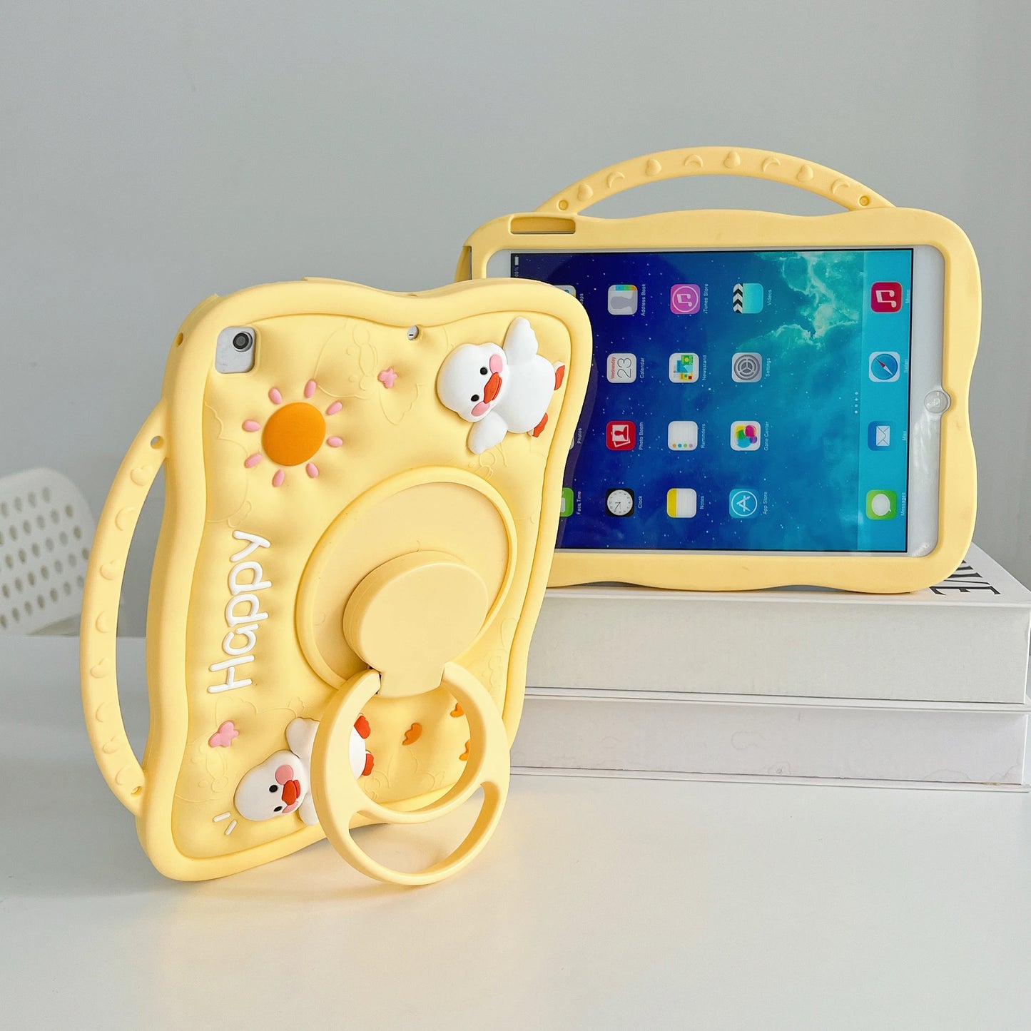 Soft Silicone Kids Funda Case For Huawei MatePad Air 11.5 S 11 SE 11 10.4 360 Rotatable Stand Cover Cute Duck With Handle Grip