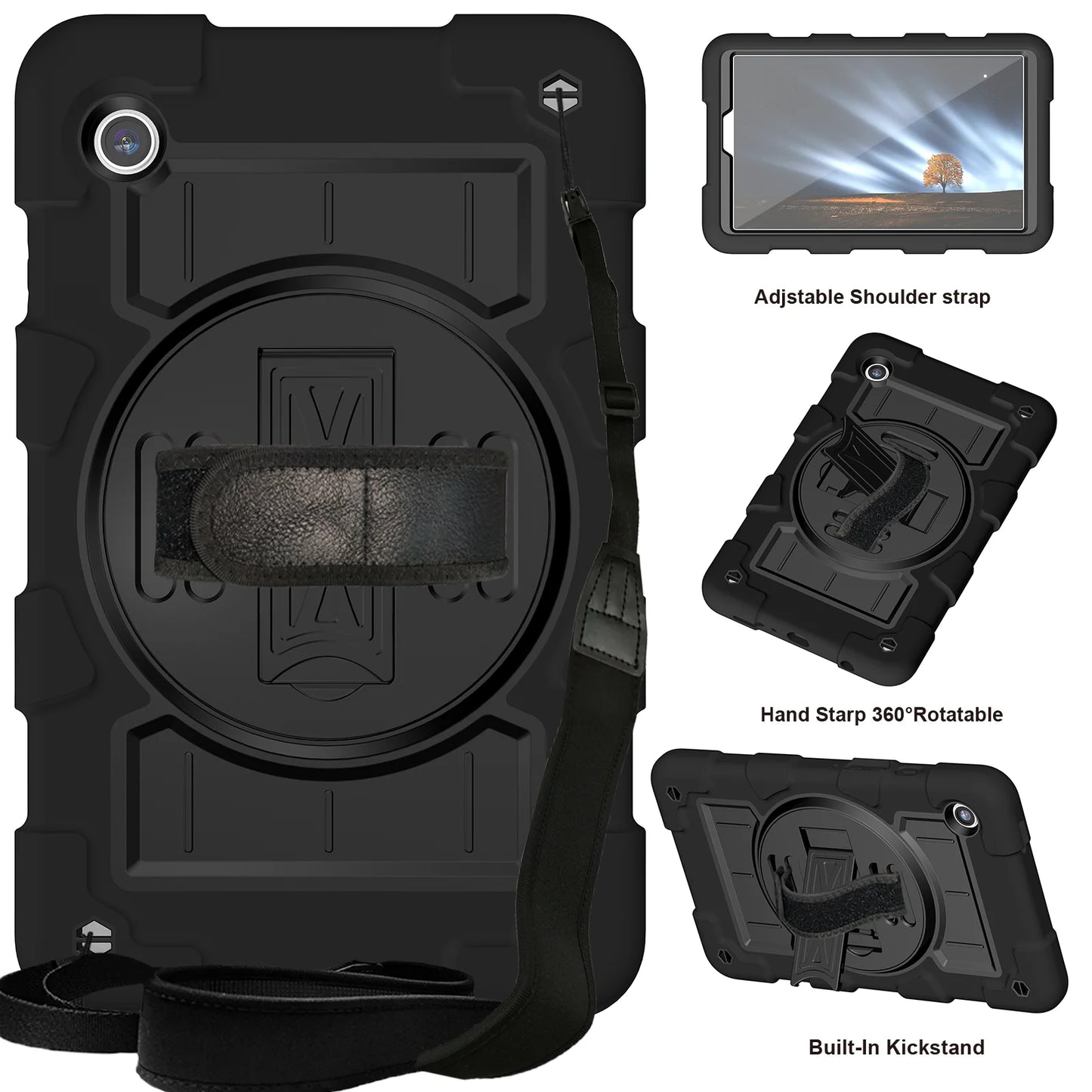 Case for Samsung Galaxy Tab A9 8.7 inch 2023 SM-X110 X115 X117 360 Rotating Kickstand Cover Shockproof With Hand Shoulder Strap