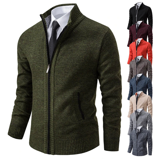 Autumn And Winter New Jersey Men's Casual Sports Coat Solid Color Stand Collar weater Grab Fleece Warm Zipper Cardigan