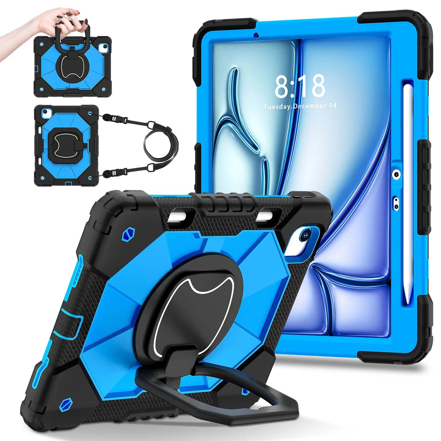 Armor Stand Case For iPad Pro Air 11 2024 Pro11 2018 2020 2021 2022 Air 4 5 Heavy Duty Cover Pen Slot,Handle Grip & Neck Strap #