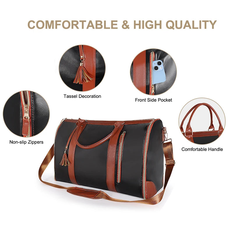 2024 Fashion Large PU Folding Suit Storage Bag Women High Capacity Foldable Travel Bag Travel Sport Outdoor Multi Function Organ