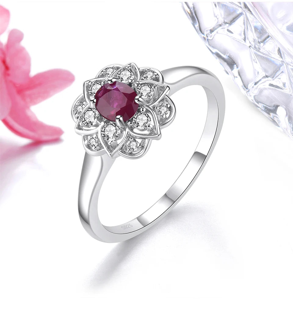 Natural Precious Gemstone Ruby Sterling Silver Rings 0.3 Carats Genuine Gemstone Romantic Style S925 Fine Jewelrys Engagement