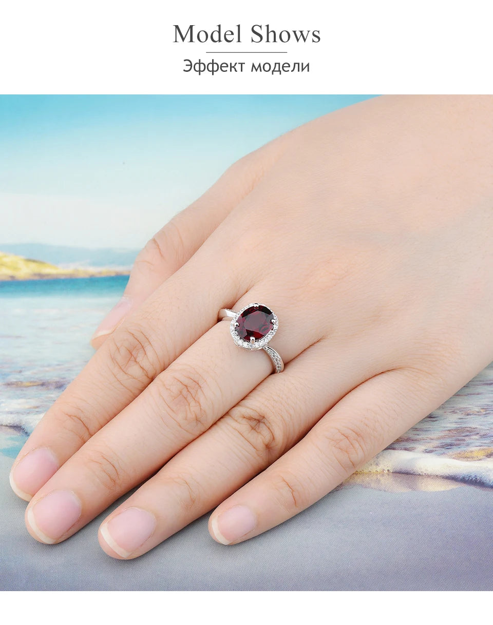 Natural Garnet 925 Sterling Silver Ring 2.8 Carats Genuine Gemstone Birthday Gift Classic Style Fine Jewelry