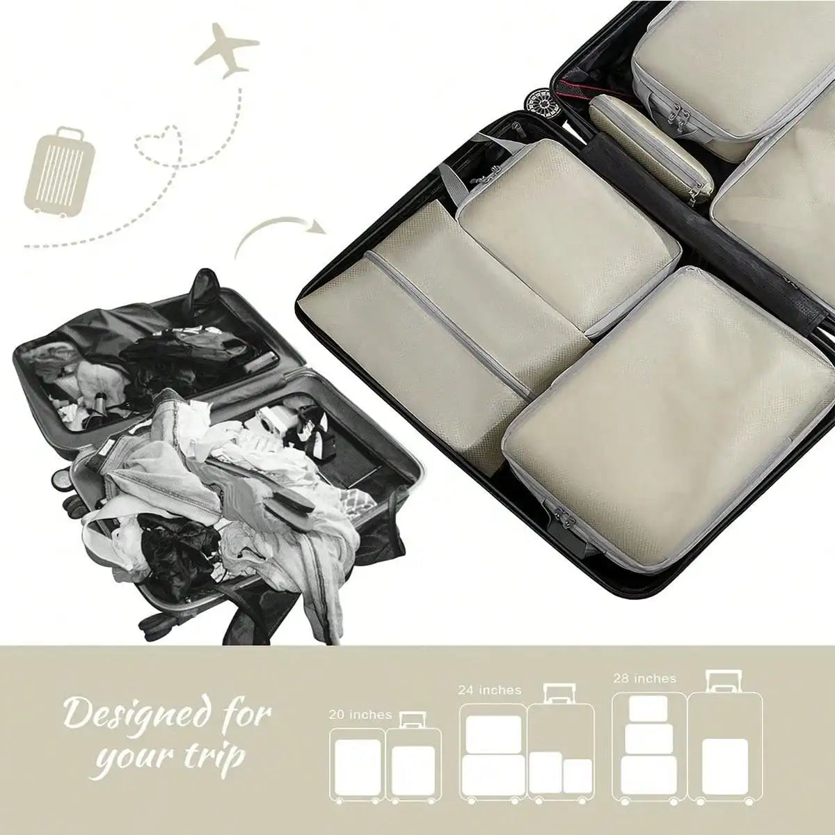 4 pcs/set Compressible Packing Travel Storage Bag Cubes Waterproof Suitcase Nylon Portable With Handbag Luggage Organizer