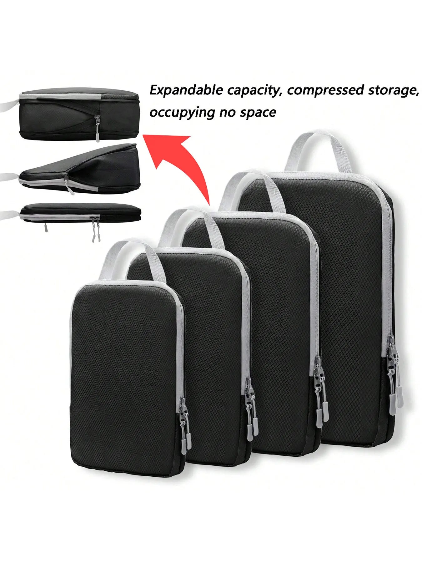 4 pcs/set Compressible Packing Travel Storage Bag Cubes Waterproof Suitcase Nylon Portable With Handbag Luggage Organizer