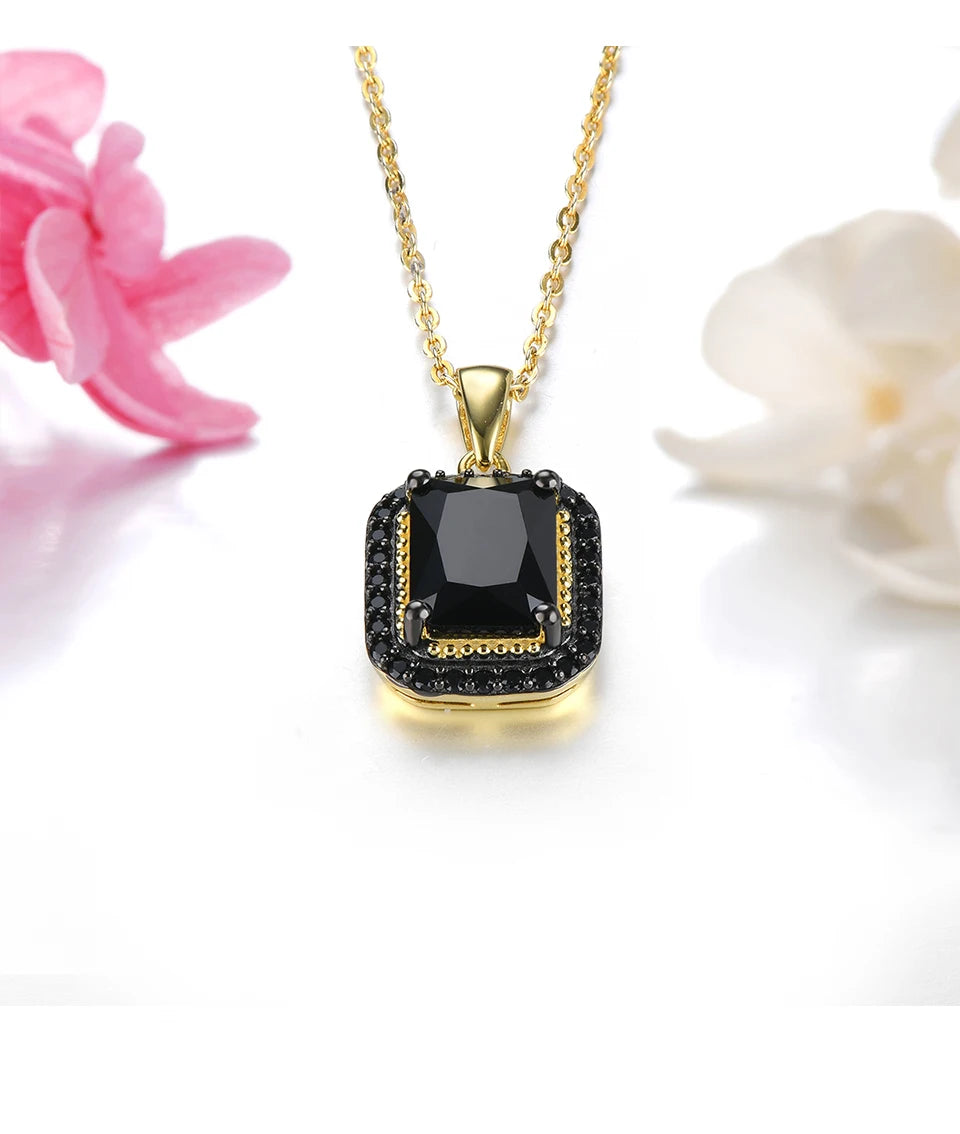 Natural Black Spinel Solid Sterling Silver Yellow Gold Plated Pendants 2.9 Carats Genuine Gemstone Classic Fine Jewelry Gifts