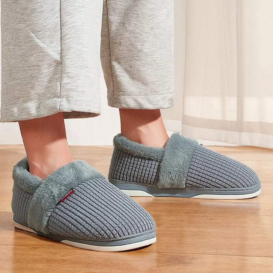 Winter Home Slippers for Women Bedroom Anti-slip House Cotton Shoes Warm Plush Couples Indoor Slippers