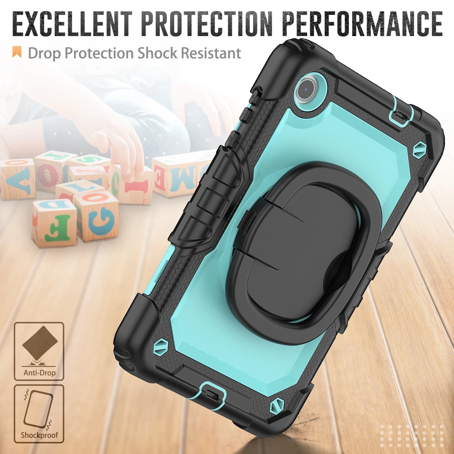 Rotating Armor Stand Case For Lenovo Tab M8 4th Gen 8" 2024 2023 TB-301FU 301XU 300FU 300XU Heavy Duty Cover With Shoulder Strap