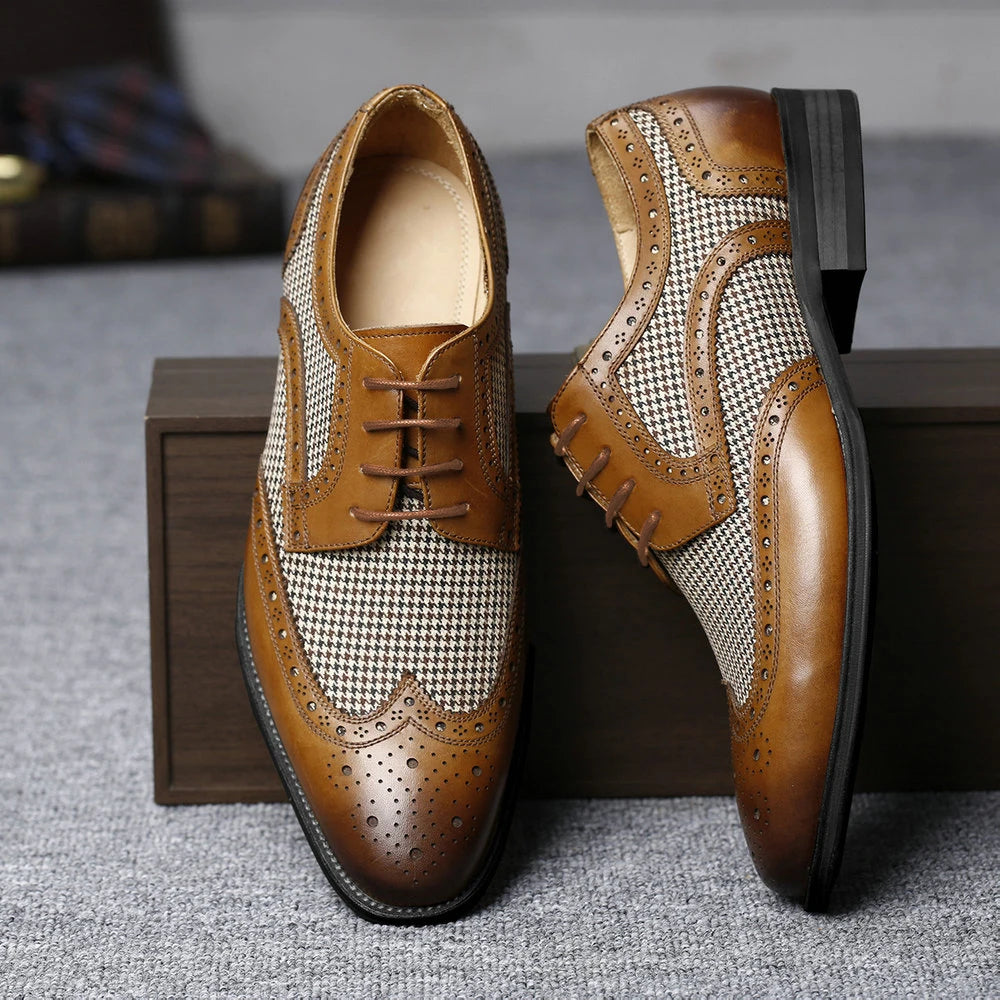 Breathable Wear-Resistant Men's Wing-Tip Brogues for Business Office Weddings Casual Men Daily Wears