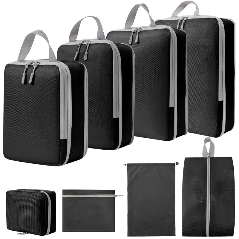 4 pcs/set Compressible Packing Travel Storage Bag Cubes Waterproof Suitcase Nylon Portable With Handbag Luggage Organizer